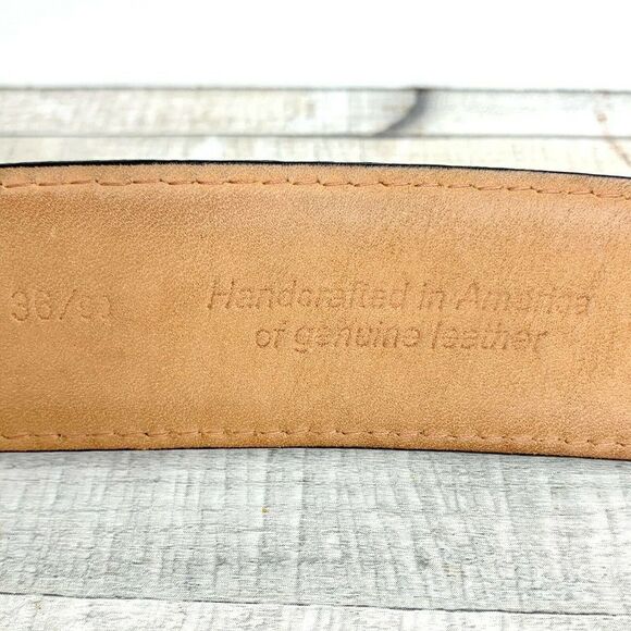 HANDCRAFTED BLACK GENUINE LEATHER SILVER TONE BUCKLE CASUAL MEN'S BELT 36 (21M - Picture 8 of 8